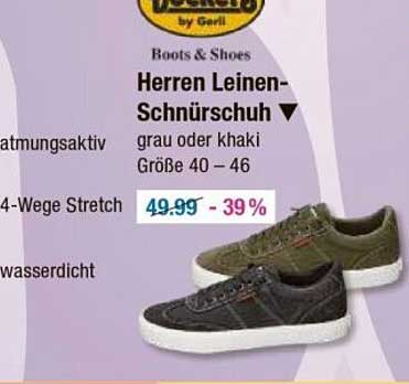 Herren Leinen-Schnürschuh - grau oder khaki, Größen 40 bis 46