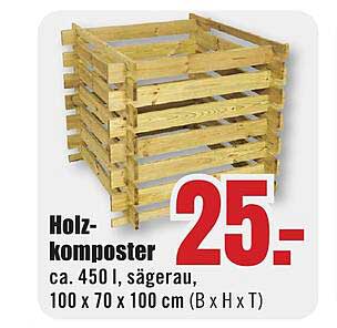 Holzkomposter - ca. 450 l, sägeraum, 100 x 70 x 100 cm (B x H x T)