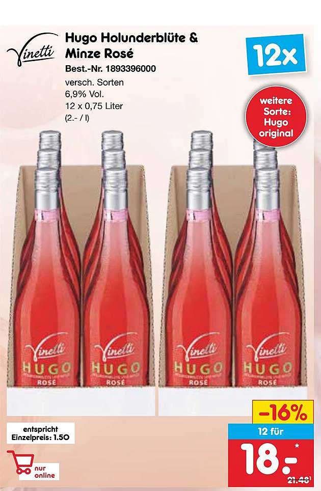 Hugo Holunderblüte & Minze Rosé - 12 x 0,75 Liter