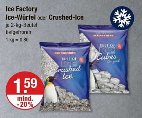 Ice Factory Ice-Würfel oder Crushed-Ice je 2-kg-Beutel tiefgefroren