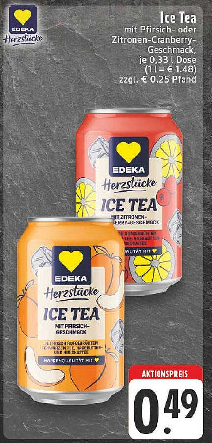Ice Tea mit Pfirsich- oder Zitronen-Cranberry-Geschmack