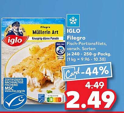 IGLO Filegro Fisch-Portionsfilets, 240 - 250 g Packung