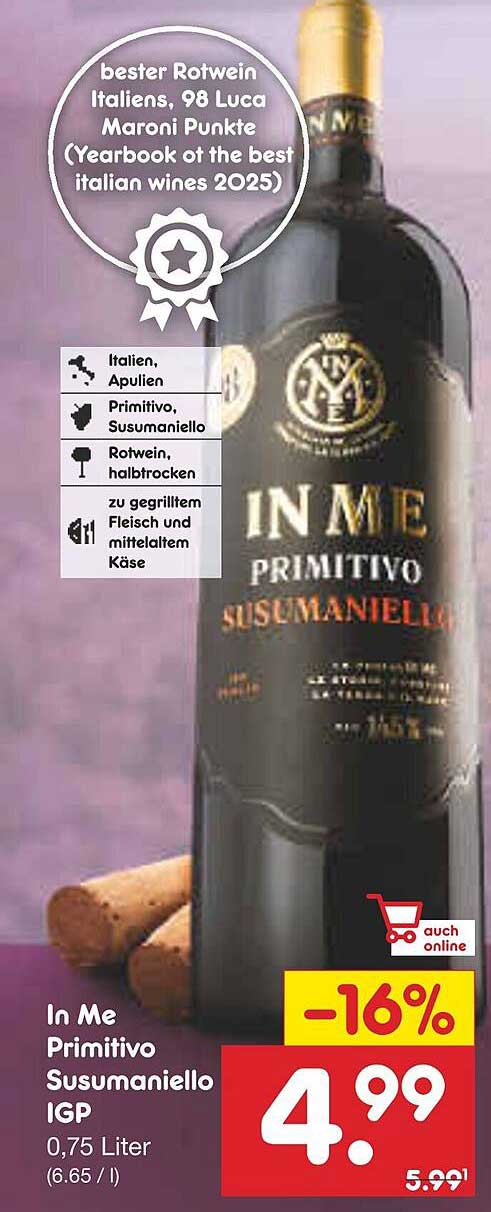 In Me Primitivo Susumaniello IGP 0,75 Liter - bester Rotwein Italiens