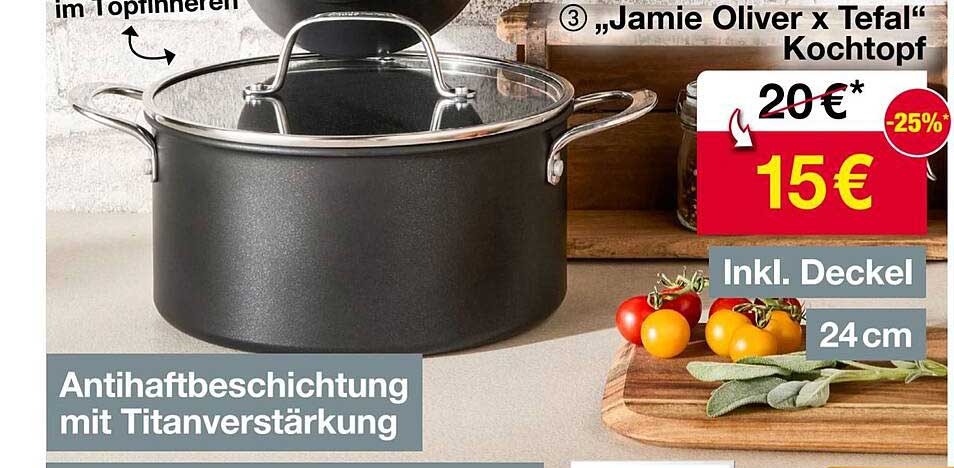 „Jamie Oliver x Tefal“ Kochtopf 24 cm mit Antihaftbeschichtung