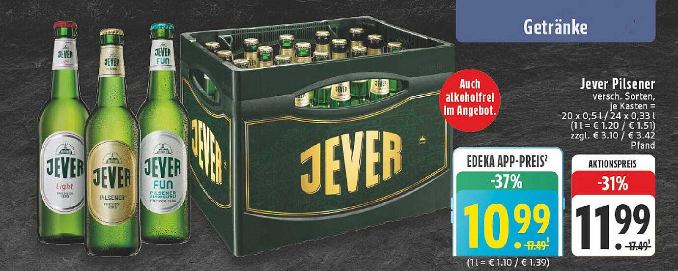 Jever Pilsener 20 x 0,5l für nur 10,99 €