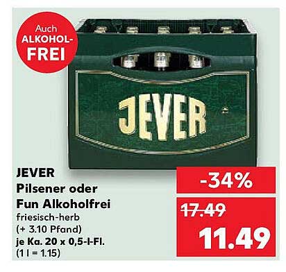 JEVER Pilsener oder Fun Alkoholfrei 20 x 0,5 l