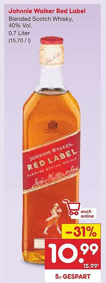 Johnnie Walker Red Label Blended Scotch Whisky, 0,7 Liter