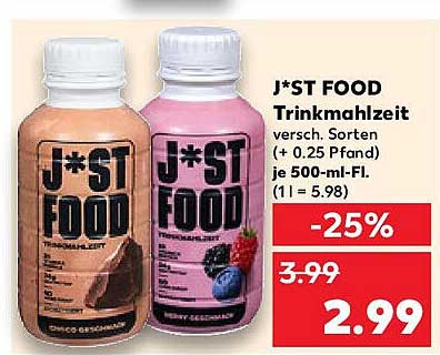 J*ST FOOD Trinkmahlzeit - 500-ml-Flasche in verschiedenen Sorten