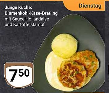 Junge Küche: Blumenkohl-Käse-Bratling mit Sauce Hollandaise und Kartoffelstampf