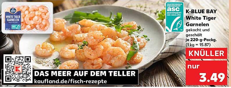 K-BLUE BAY White Tiger Garnelen gekocht und geschält je 220-g-Pack.