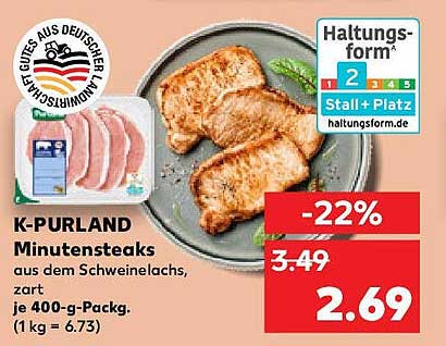K-PURLAND Minutens steaks aus dem Schweinehals, zart - je 400-g-Pack.