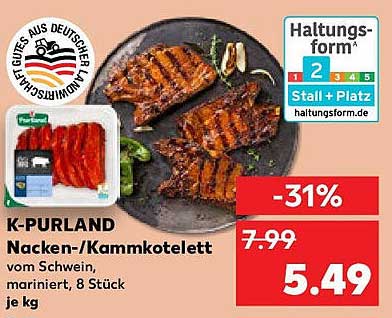 K-PURLAND Nacken-/Kammkotelett vom Schwein, mariniert, 8 Stück je kg