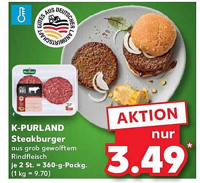 K-PURLAND Steakburger aus grob gewolfem Rindfleisch