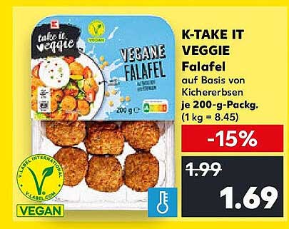 K-TAKE IT VEGGIE Vegane Falafel auf Basis von Kichererbsen je 200-g-Pack.