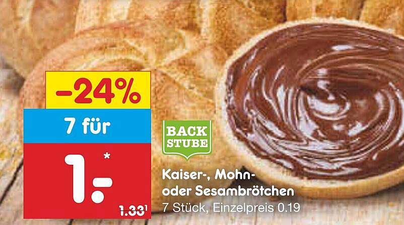 Kaiser-, Mohn- oder Sesambrötchen – 7 Stück für nur 1,- €