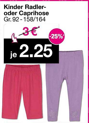 Kinder Radler- oder Caprihosen Gr. 92 - 158/164