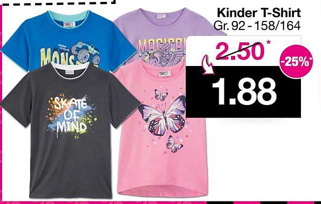 Kinder T-Shirt Gr. 92 - 158/164 - 25% Rabatt