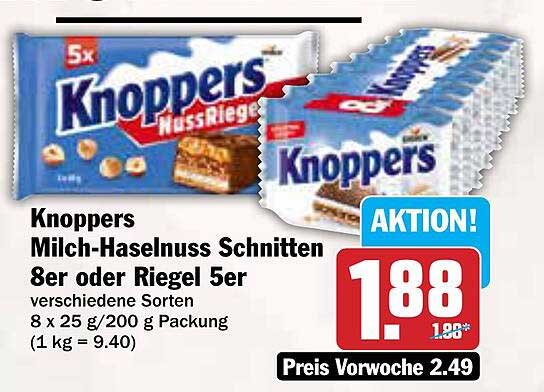 Knoppers Milch-Haselnuss Schnitten 8er oder Riegel 5er