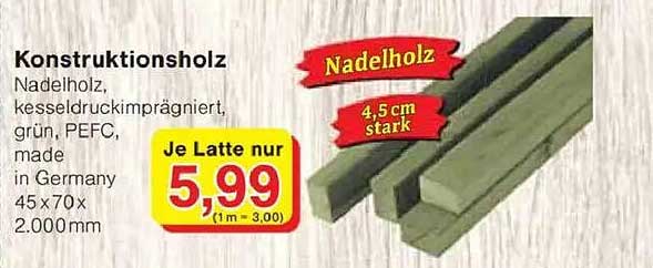 Konstruktionsholz Nadelholz, kesseldruckimprägniert, grün, PEFC, made in Germany
