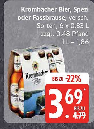 Krombacher Bier, Spezi oder Fassbrause, 6 x 0,33 L