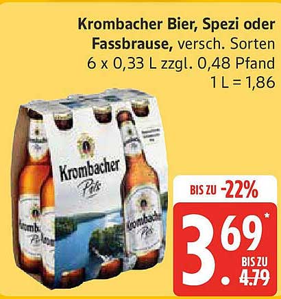 Krombacher Bier, Spezi oder Fassbrause, versch. Sorten, 6 x 0,33 L zzgl. Pfand