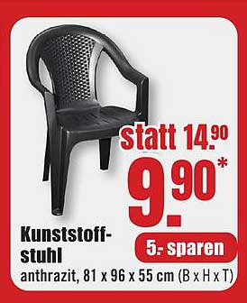 Kunststoffstuhl anthrazit 81 x 96 x 55 cm (B x H x T)