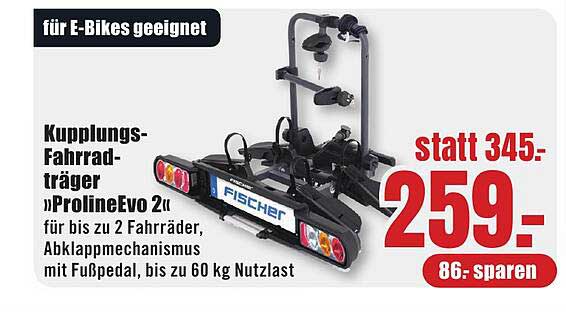 Kupplungs-Fahrradträger „ProlineEvo 2“, für bis zu 2 Fahrräder, Abklappmechanismus mit Fußpedal