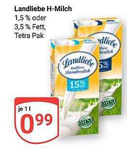 Landliebe H-Milch 1,5 % oder 3,5 % Fett, Tetra Pak