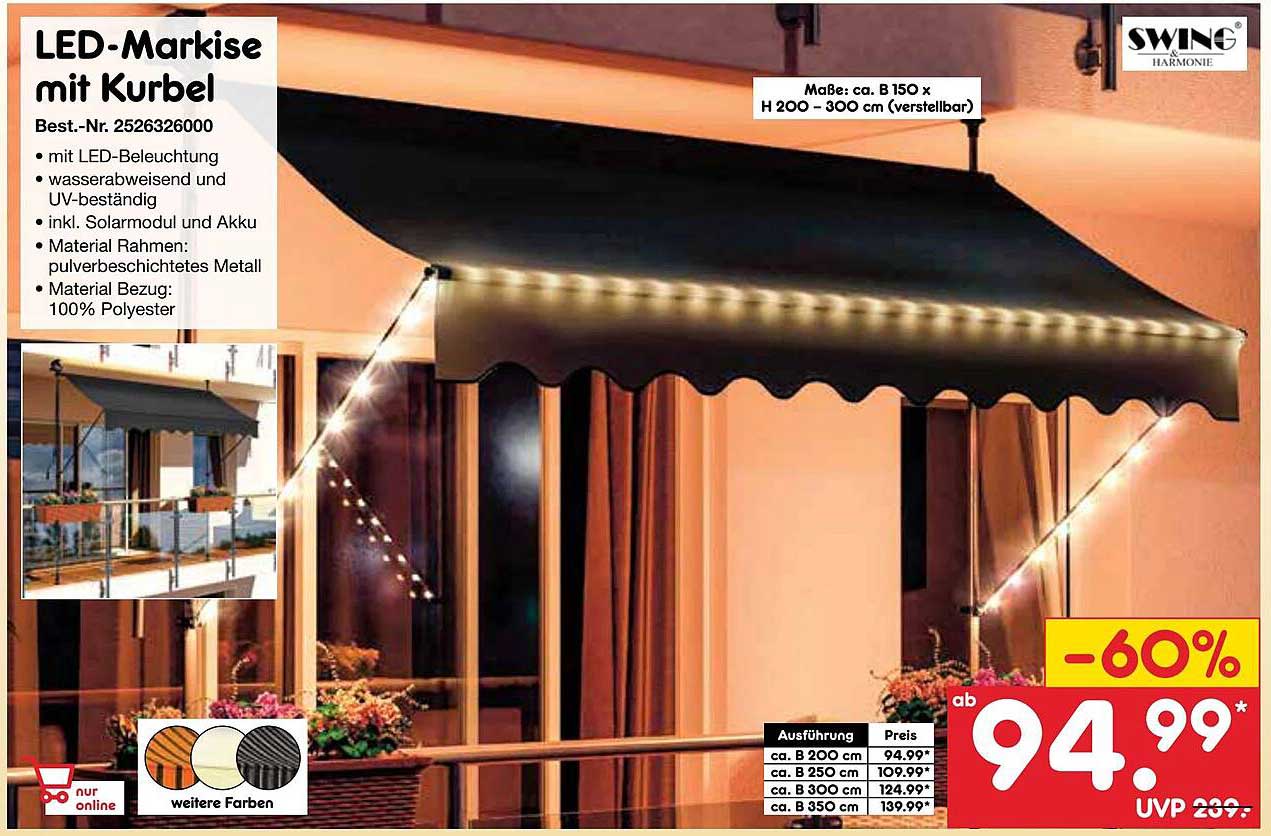 LED-Markise mit Kurbel
