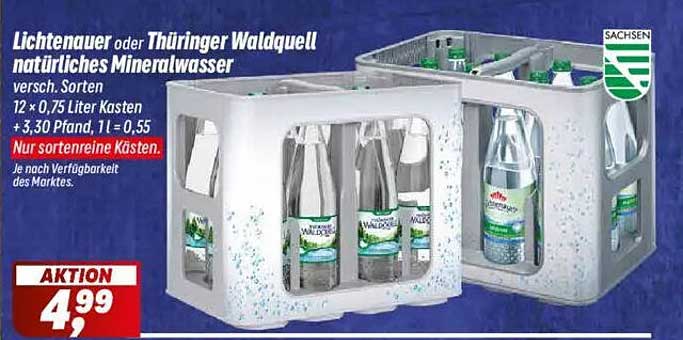 Lichtenauer oder Thüringer Waldquell natürliches Mineralwasser 12 x 0,75 Liter Kasten