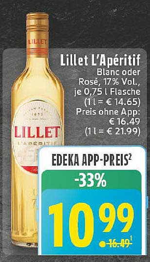 Lillet L'Apéritif - Blanc oder Rosé, 17% Vol., je 0,75 l Flasche