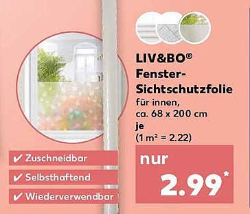 LIV&BO® Fenster-Sichtschutzfolie für innen, ca. 68 x 200 cm