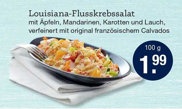 Louisiana-Flusskrebs-Salat mit Äpfeln, Mandarinen, Karotten und Lauch