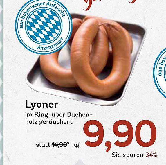 Lyoner im Ring, über Buchenholz geräuchert