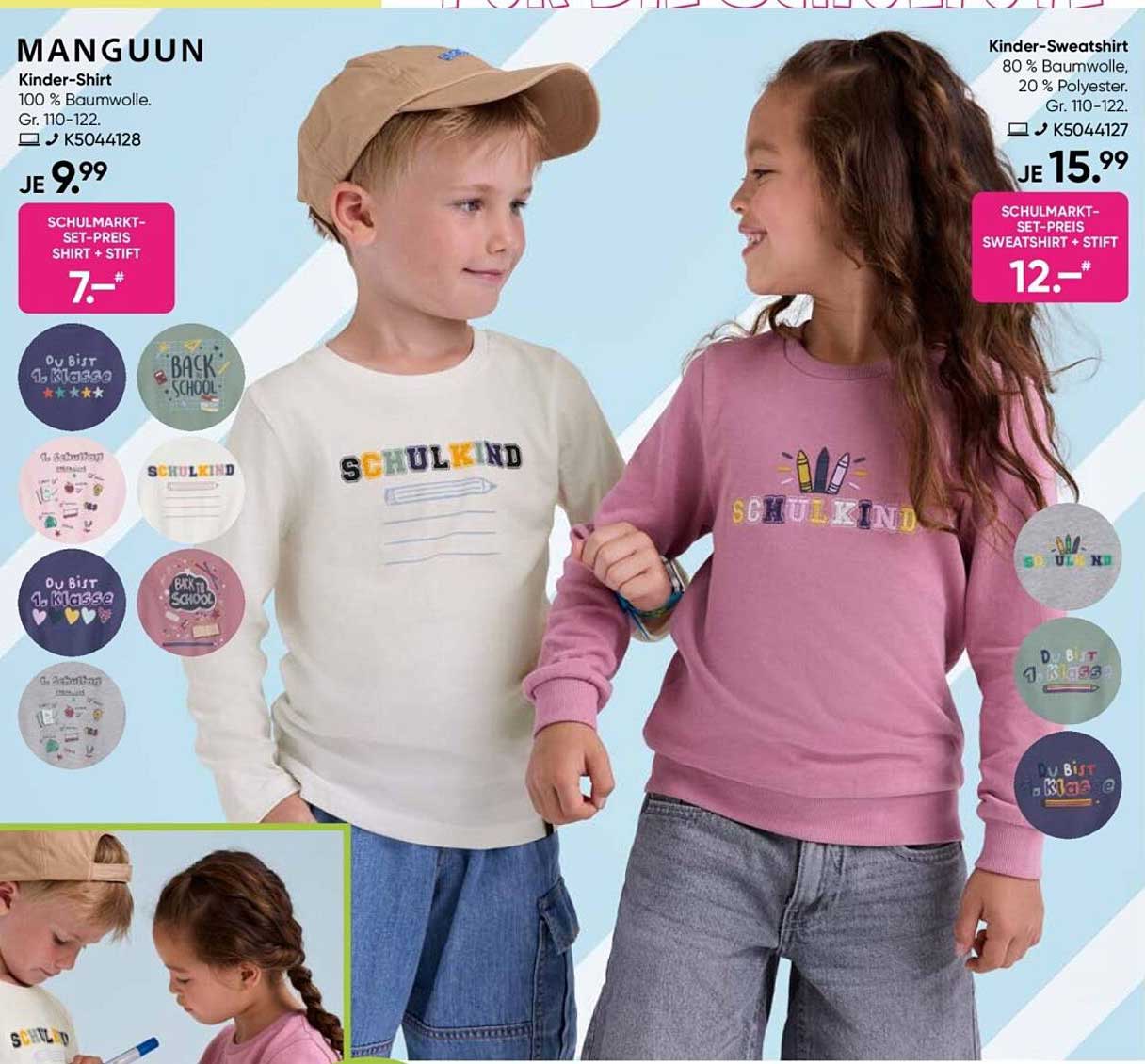 Manguun Kinder-Shirt und Kinder-Sweatshirt im Schulmarkt-Set