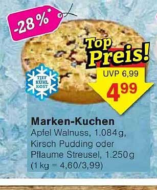 Marken-Kuchen Apfel Walnuss, Kirsch Pudding oder Pflaume Streusel, 1.250g
