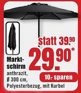 Marktschirm anthrazit, Ø 300 cm, Polyesterbezug, mit Kurbel