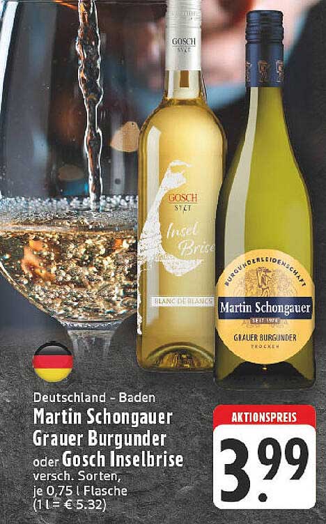 Martin Schongauer Grauer Burgunder oder Gosch Inselbrise, 0,75 L Flasche