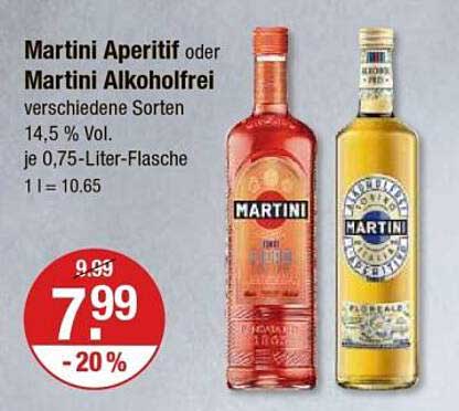 Martini Aperitif oder Martini Alkoholfrei – verschiedene Sorten 14,5 % Vol.