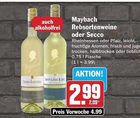 Maybach Rebsortenweine oder Secco