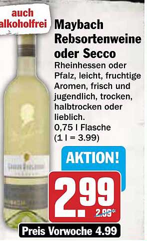 Maybach Rebsortenweine oder Secco
