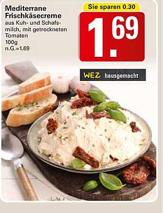 Mediterrane Frischkäsecreme aus Kuh- und Schafsmilch, mit getrockneten Tomaten