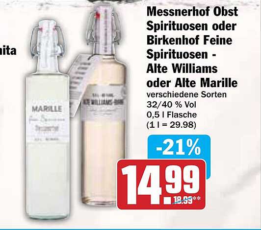Messnerhof Obst Spirituosen oder Birkenhof Feine Spirituosen - Alte Williams oder Alte Marille
