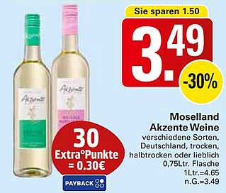 Moselland Akzente Weine - Verschiedene Sorten, Deutschland, trocken, halbtrocken oder lieblich