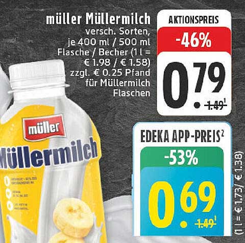 müller Müllermilch versch. Sorten, je 400 ml / 500 ml Flasche / Becher