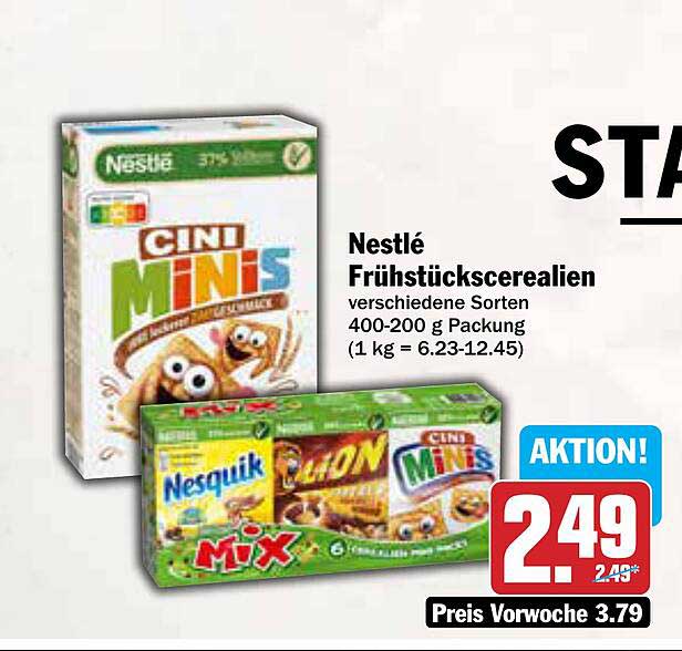 Nestlé Frühstücks cerealien verschiedene Sorten 400-200 g Packung