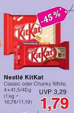 Nestlé KitKat Classic oder Chunky White, 4 x 41,5/40 g