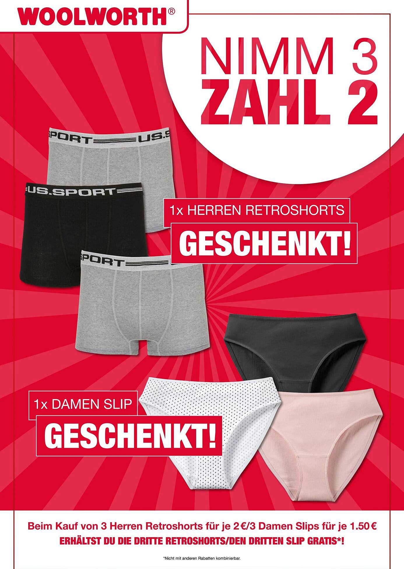 NIMM 3 ZAHL 2 – Herren Retrosorts und Damen Slips