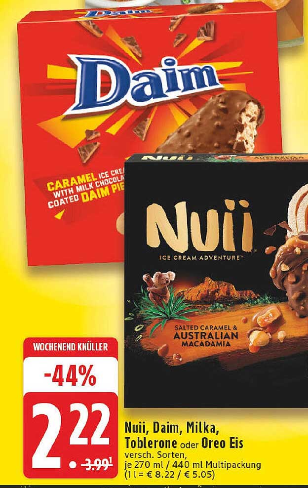 Nuui, Daim, Milka, Toblerone oder Oreo Eis - verschiedene Sorten