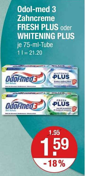 Odol-med 3 Zahnpasta FRESH PLUS oder WHITENING PLUS je 75-ml-Tube